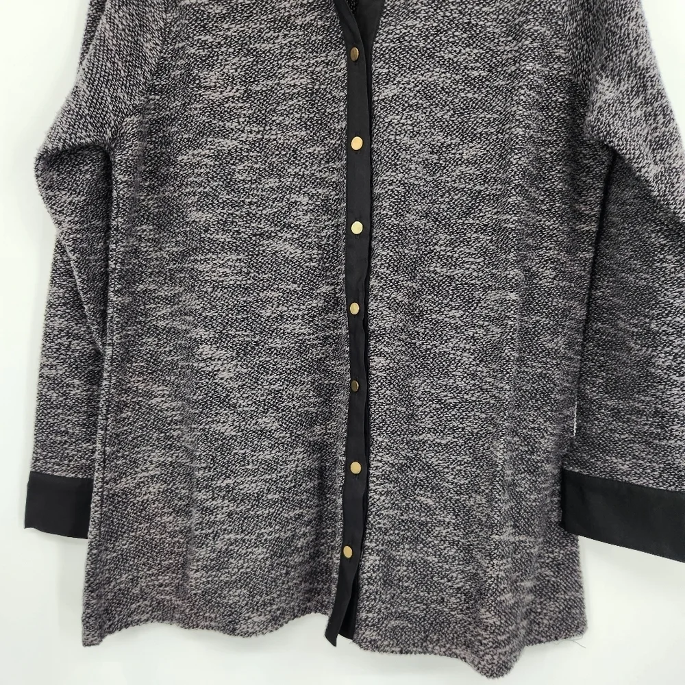 Soft Surroundings Button Front Marled Sweater Womens Size Large Gray Beaded
